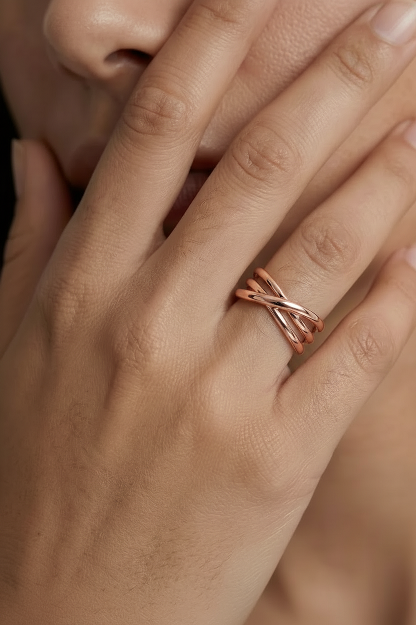 Cross Ring - Rose Gold - Lifestyle Two Hands