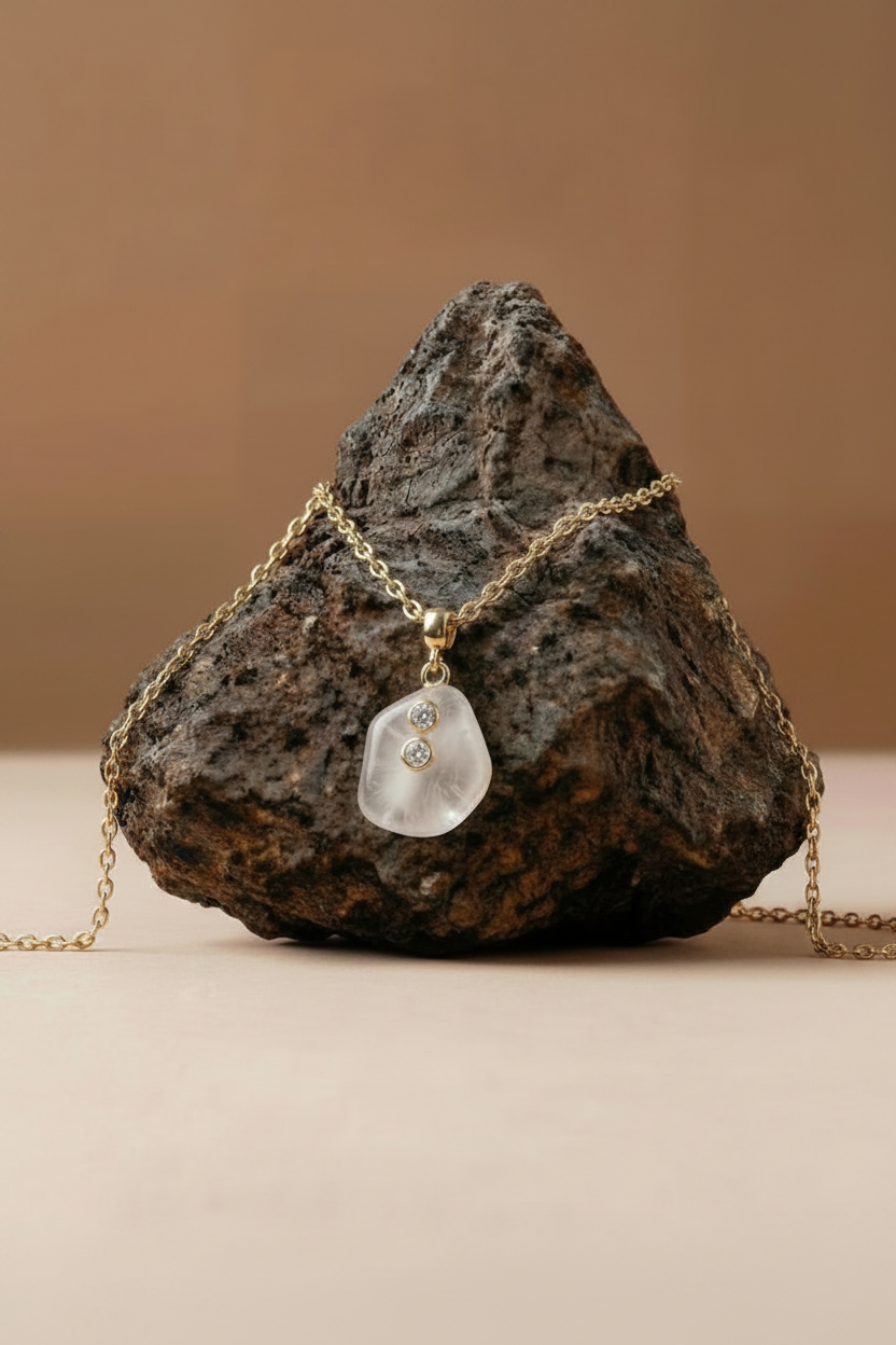 Mist Stone Pendant Necklace Rose Gold - Rock Editorial