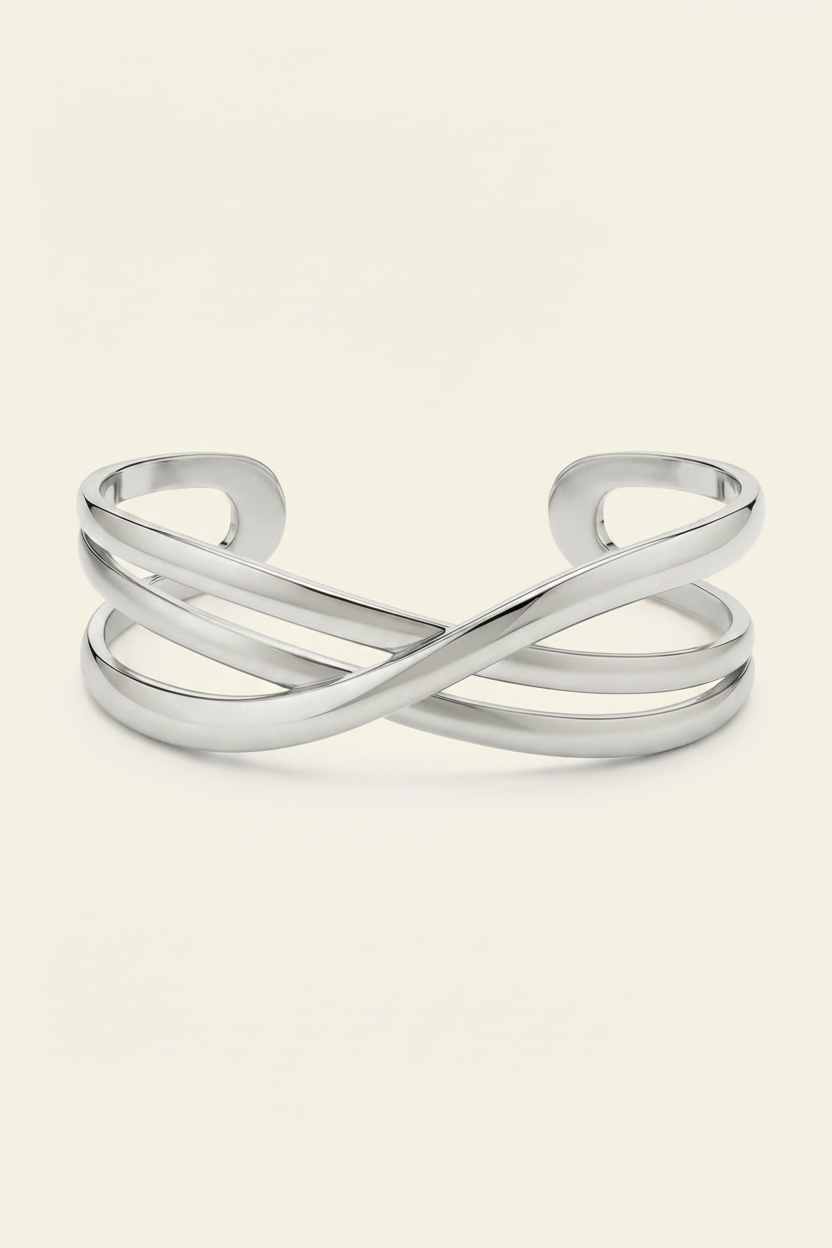 Twist Cuff Bracelet - Silver - Front Product Shot
