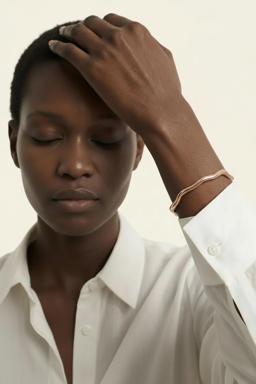Ripple Cuff Bracelet - Rose Gold - Lifestyle Hand to Face