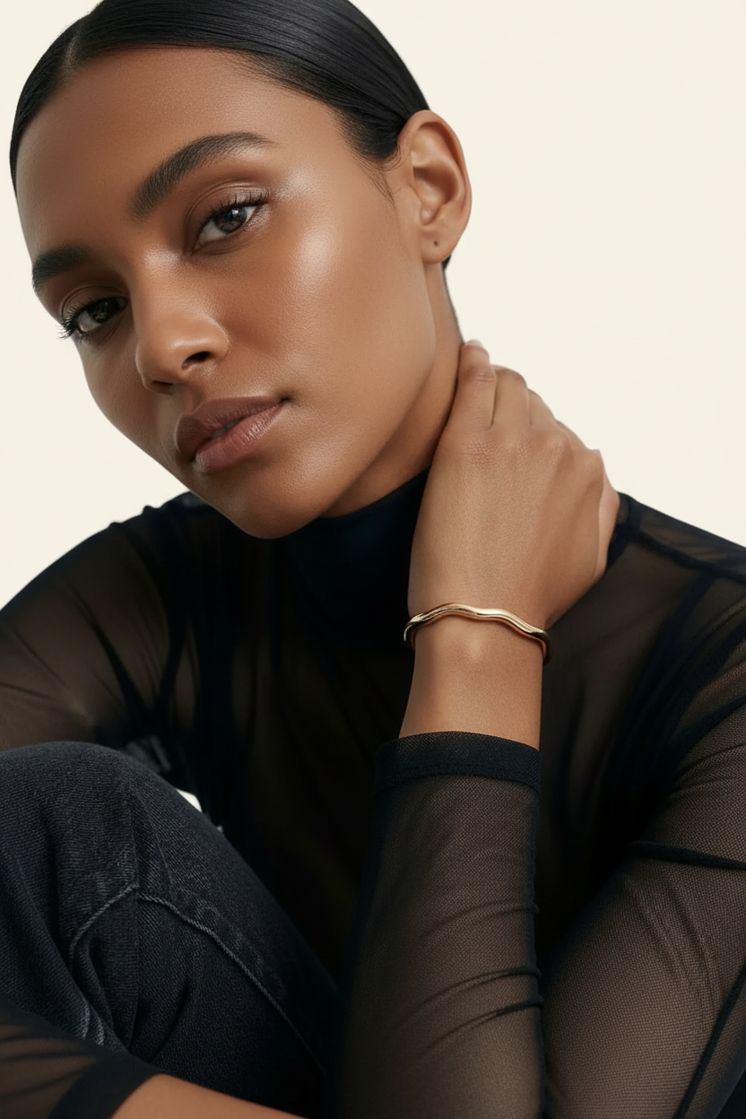 Tide Ripple Cuff Bracelet in Rose Gold - Portrait Lifestyle