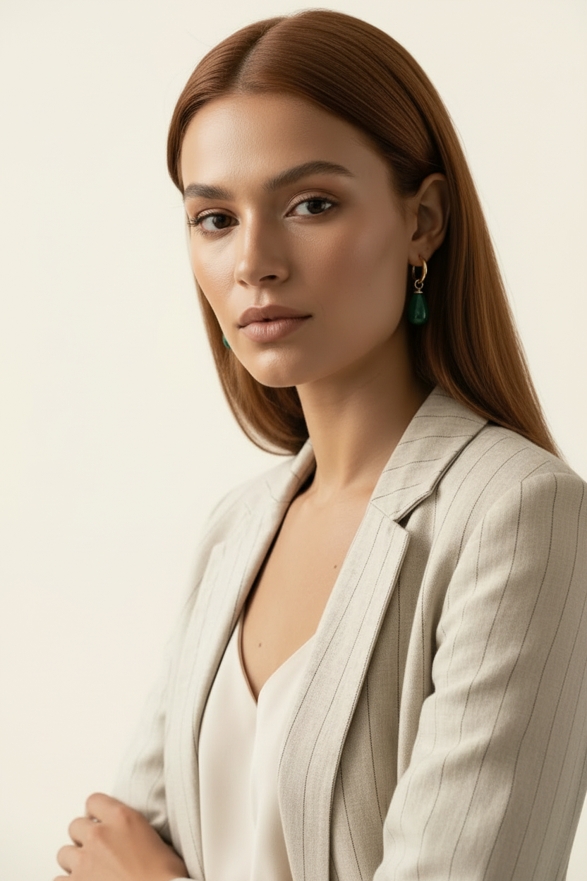Terra Stone Drop Hoops - Silver - Model Wear