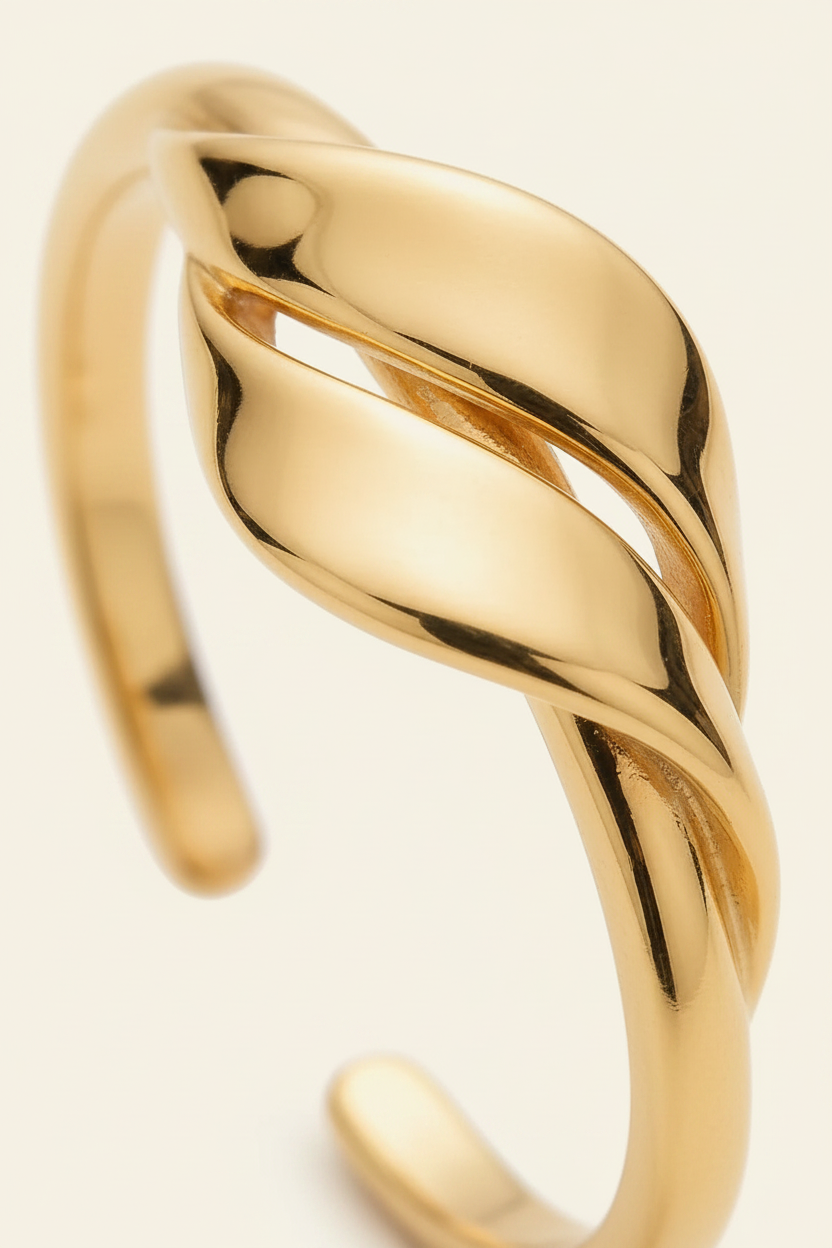 Fluid Knot Open Band Ring in Gold - Detail Close-up