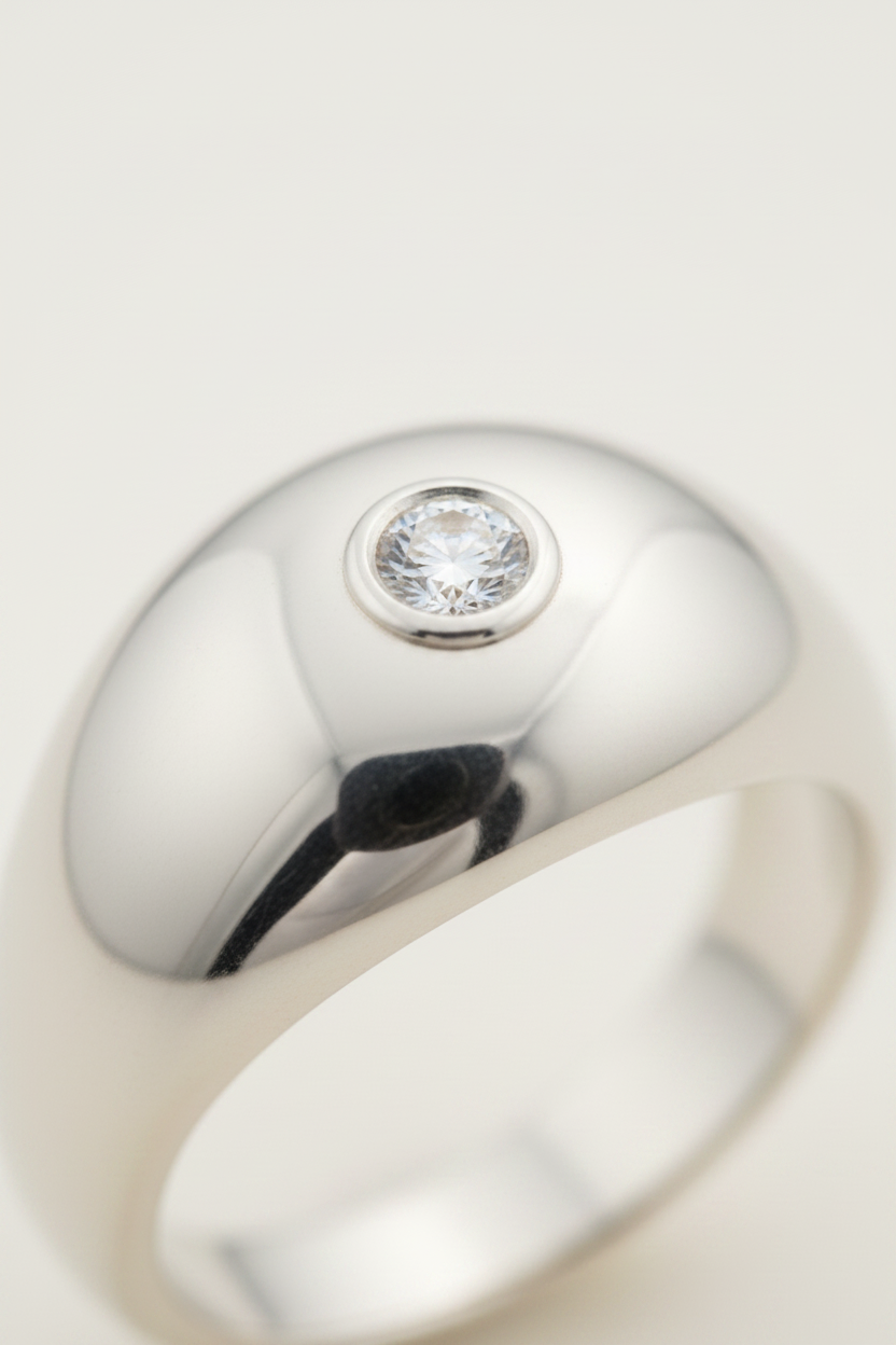 Dune Signet Ring Silver - Macro Close-up