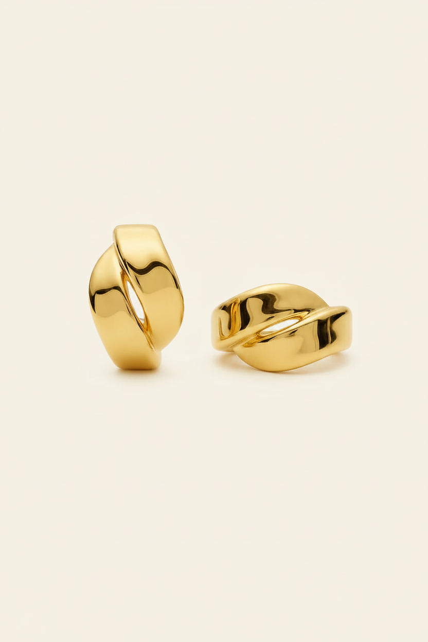 Crumple Hoop Earrings - Gold - Angled Pair Shot
