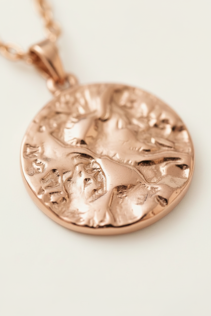 Lumière Medallion Pendant Necklace – Rose Gold, close-up detail