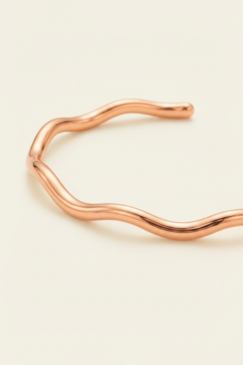 Ripple Cuff Bracelet - Rose Gold - Angled Macro Wave Detail