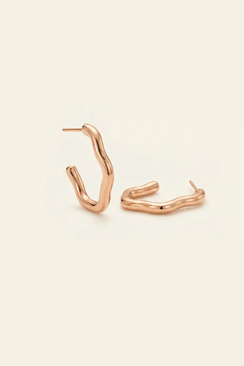Current Flow Hoop Earrings in Rose Gold - Angled View