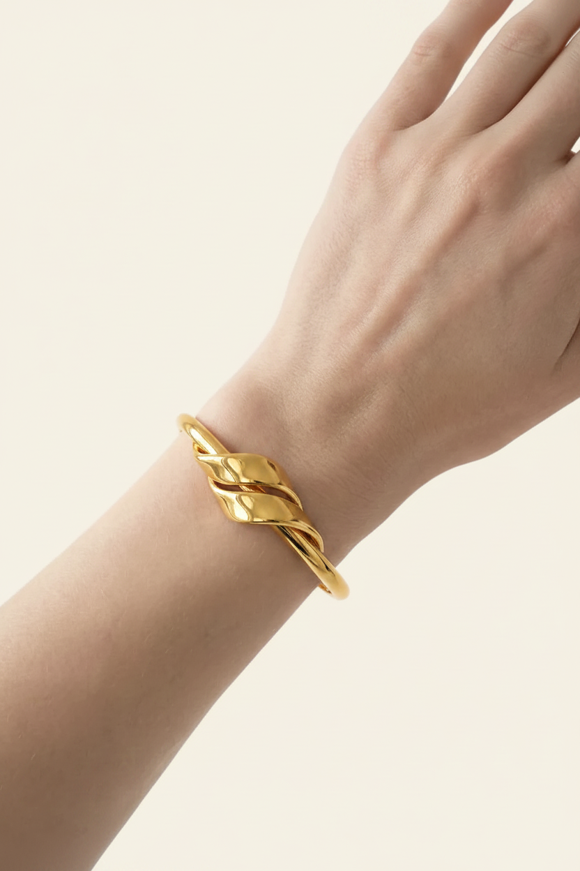 Knot Cuff Bracelet - Gold - Wrist Close-up