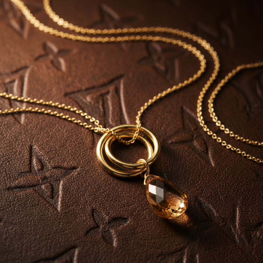 Luxury Gold Necklace Macro – Dark Leather