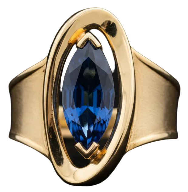 18K Gold Marquise Sapphire Sculptural Ring