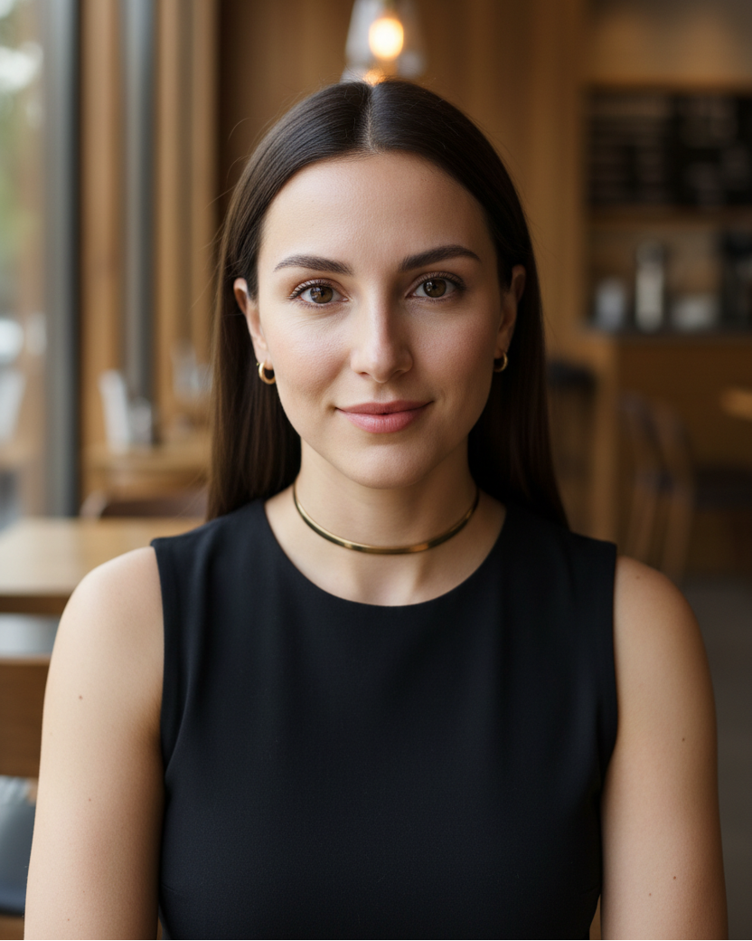 Café Portrait — Olive Skin Woman