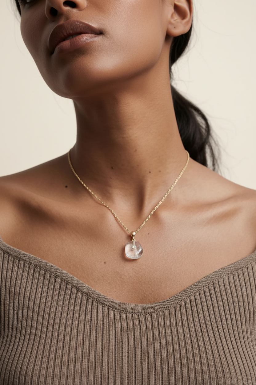 Mist Stone Pendant Necklace Gold - Model Neck