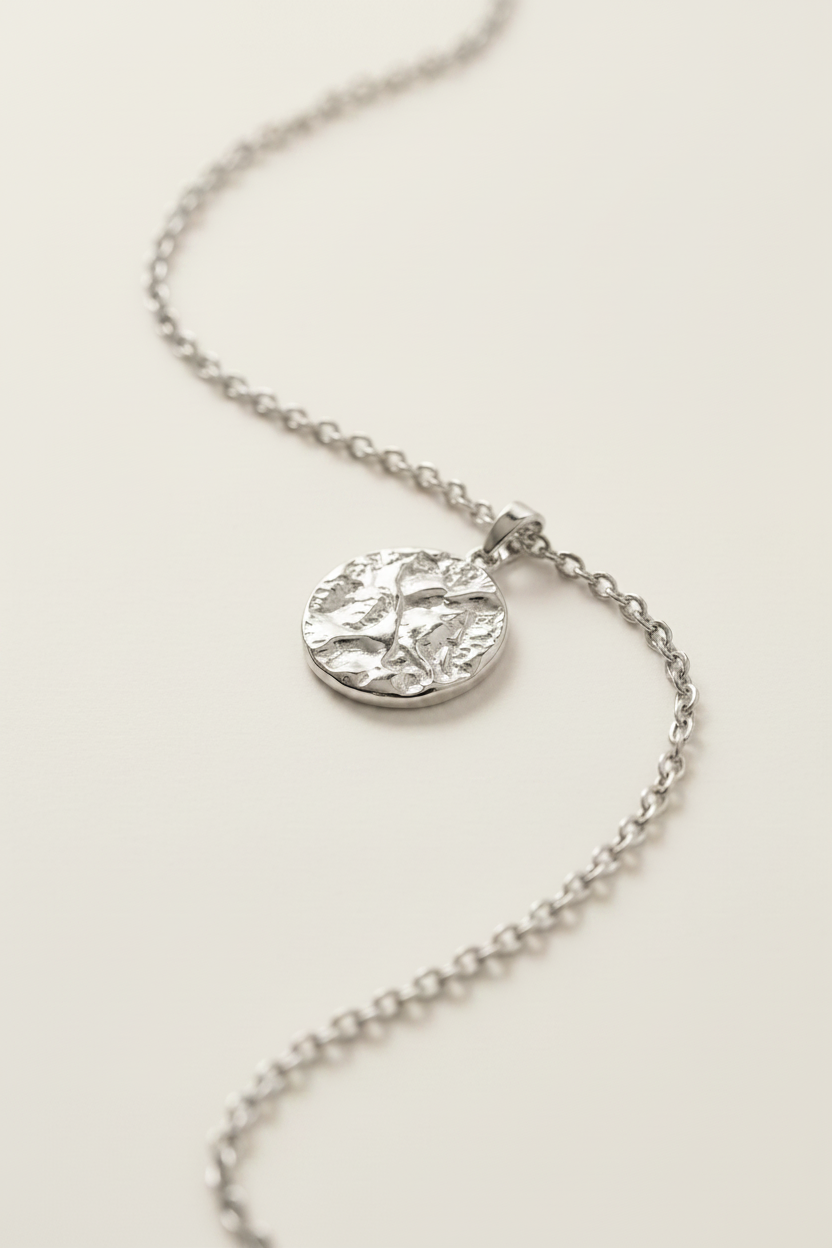 Lumière Medallion Pendant Necklace – Silver, flat lay