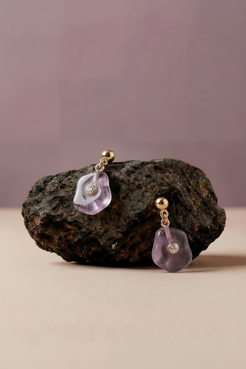 Quartz Petal Drop Earrings Rose Gold - Rock Editorial