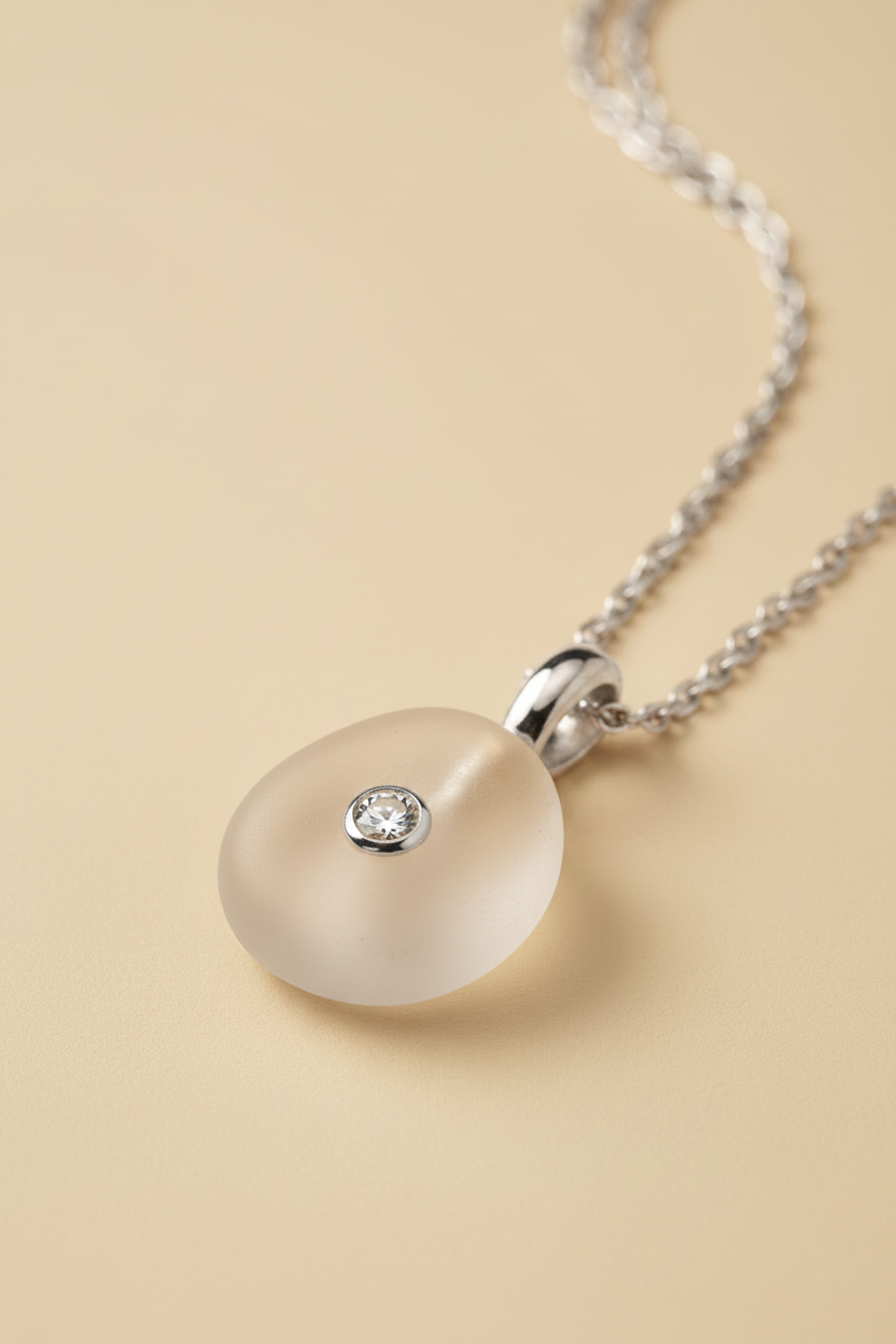 Mist Stone Pendant Necklace Silver - Diagonal Chain