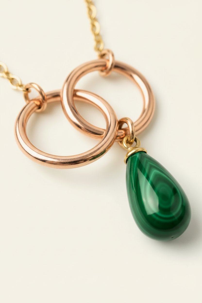 Malachite Infinity Link Necklace - Rose Gold - Macro Pendant