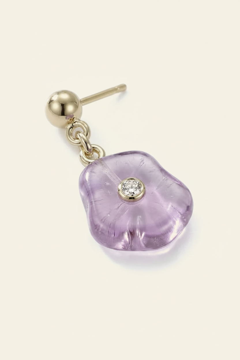 Quartz Petal Drop Earrings Gold - Single Macro