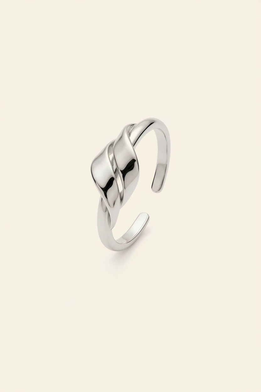 Fluid Knot Open Band Ring in Silver - Angled View
