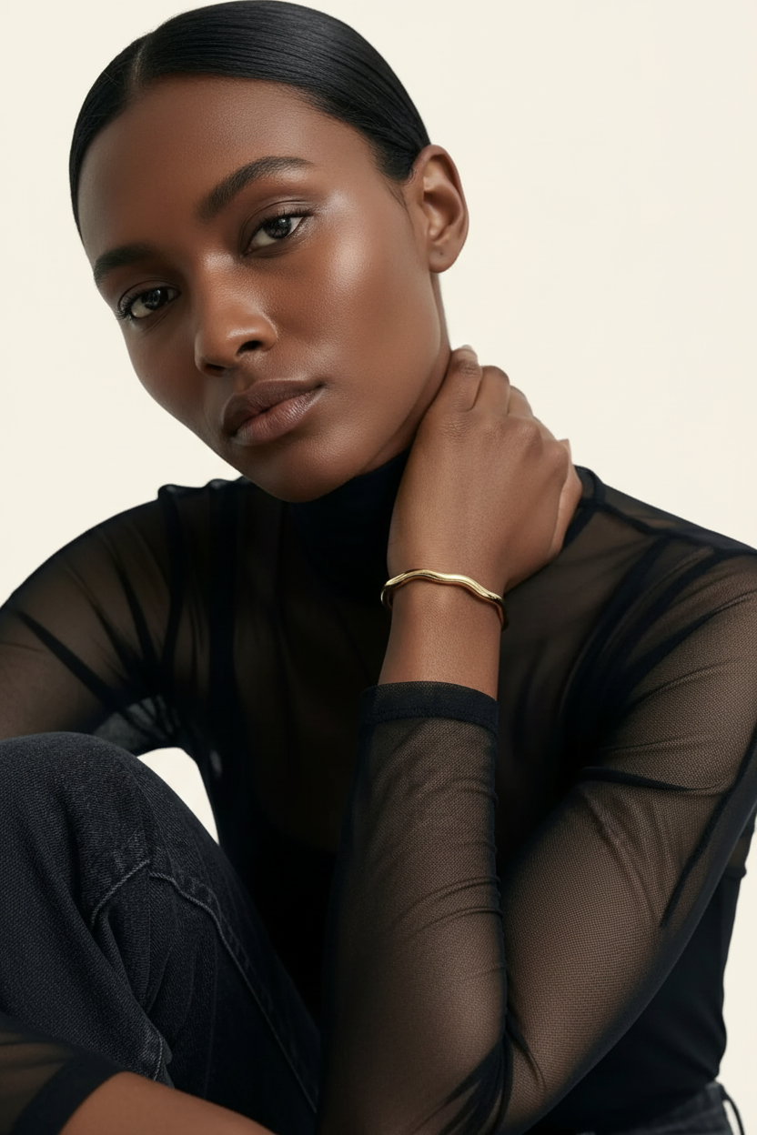 Tide Ripple Cuff Bracelet in Gold - Portrait Lifestyle