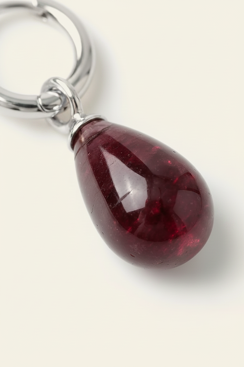 Garnet Huggie Drop Earrings - Silver - Macro Stone