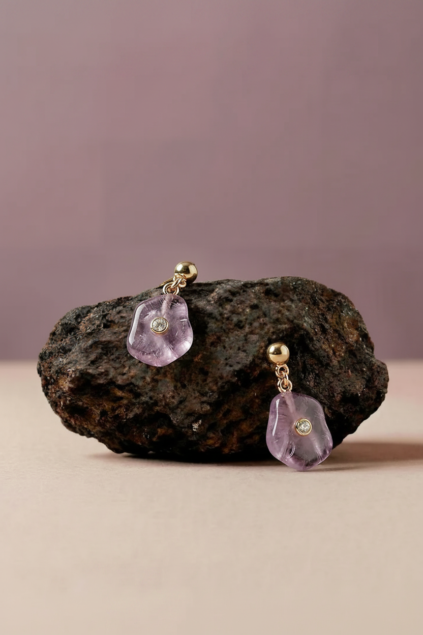 Quartz Petal Drop Earrings Gold - Rock Editorial