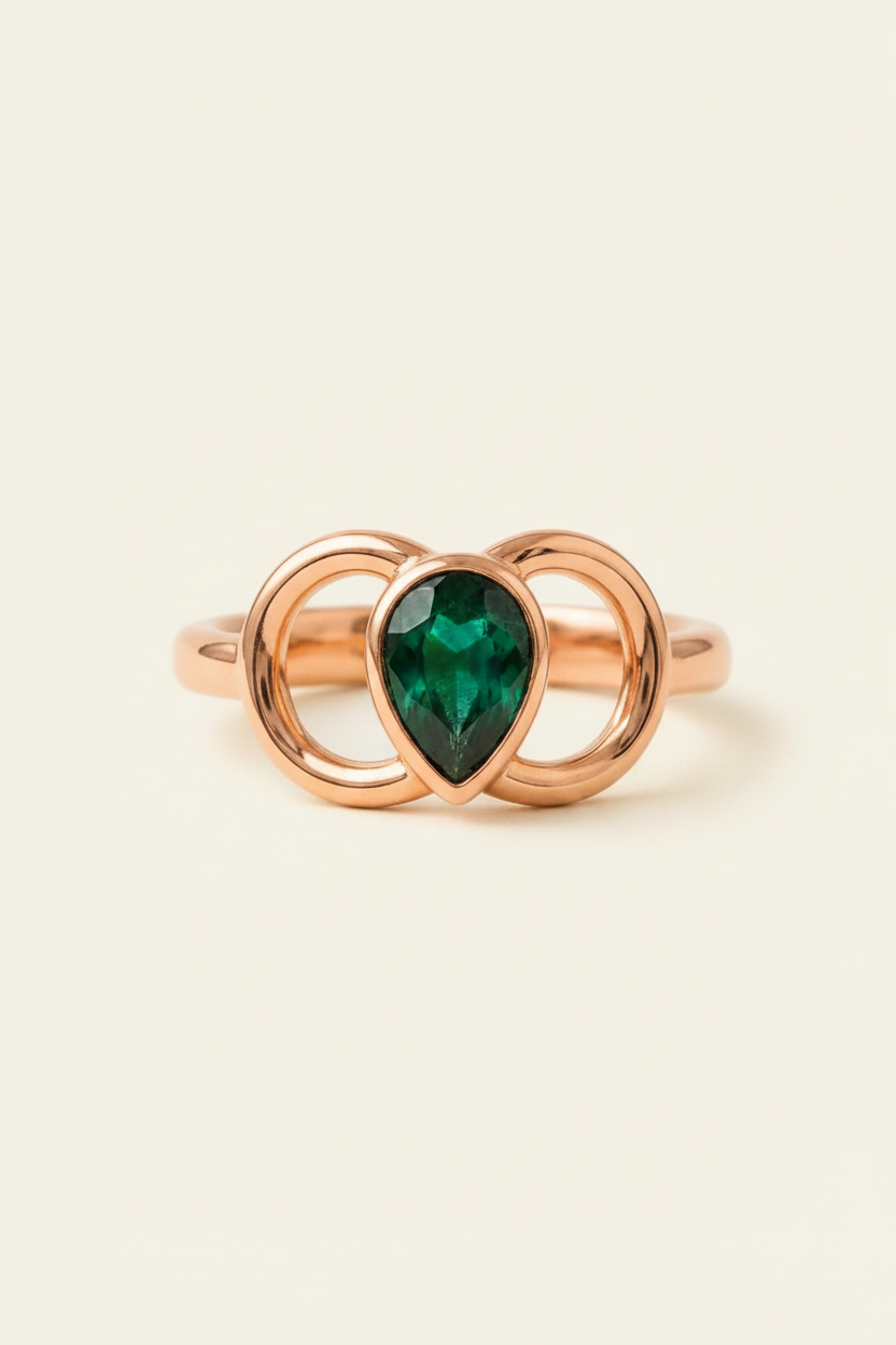 Verdant Wing Stone Ring - Rose Gold - Front View