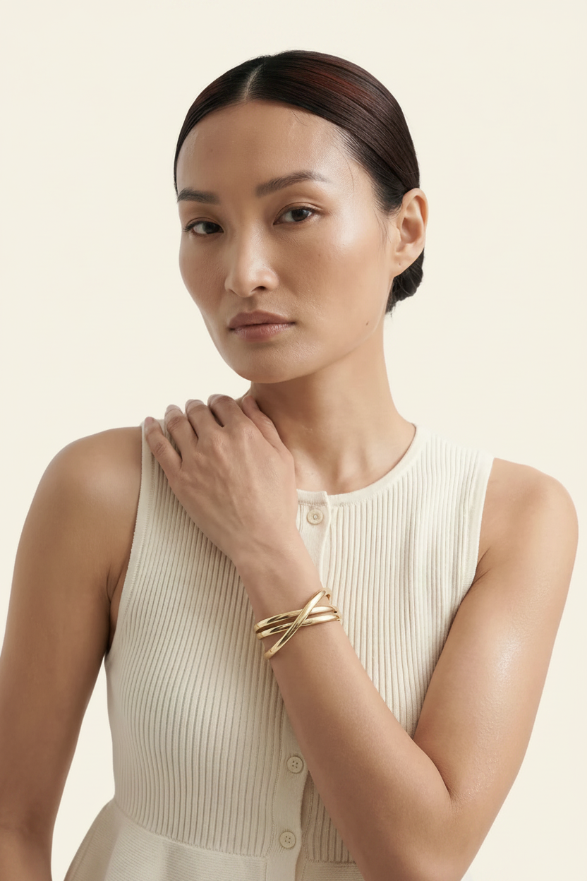 Lace Cuff Bracelet - Gold - Lifestyle Facing Camera