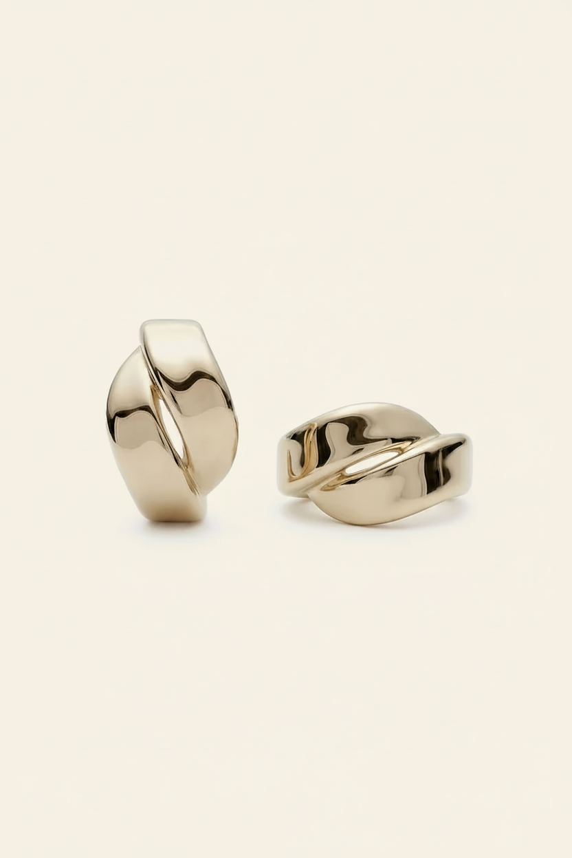 Sculptural Wave Hoop Earrings in Gold - Pair