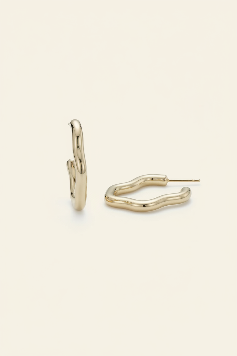 Ondine Sculptural Hoops - Gold - Angled View