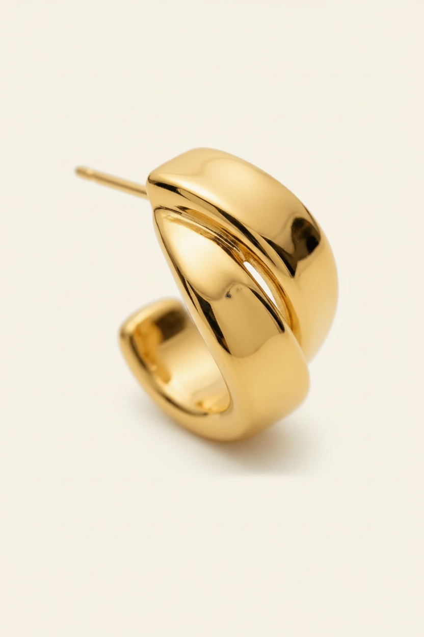 Crumple Hoop Earrings - Gold - Single Earring Macro