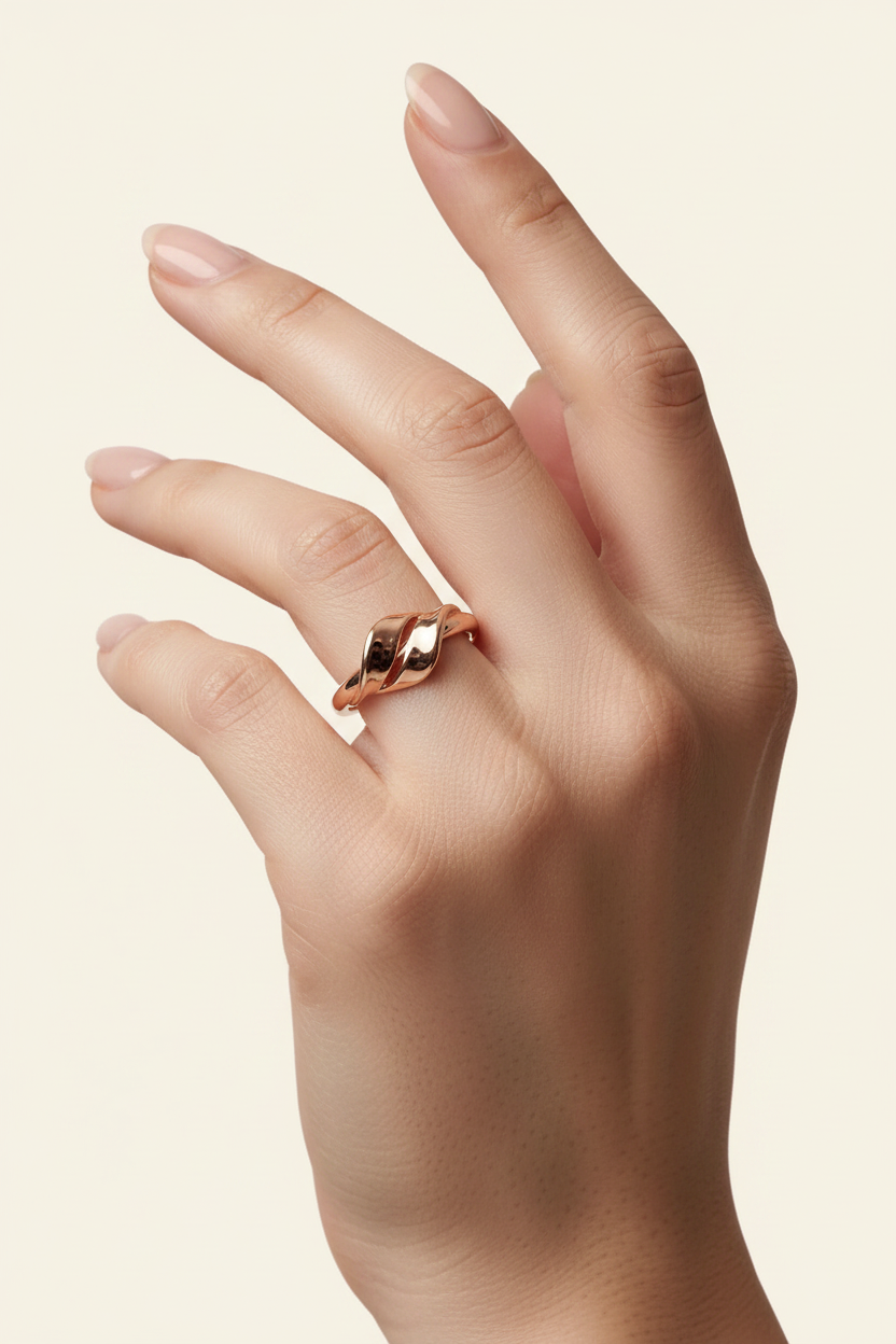 Fluid Knot Open Band Ring in Rose Gold - Worn on Hand