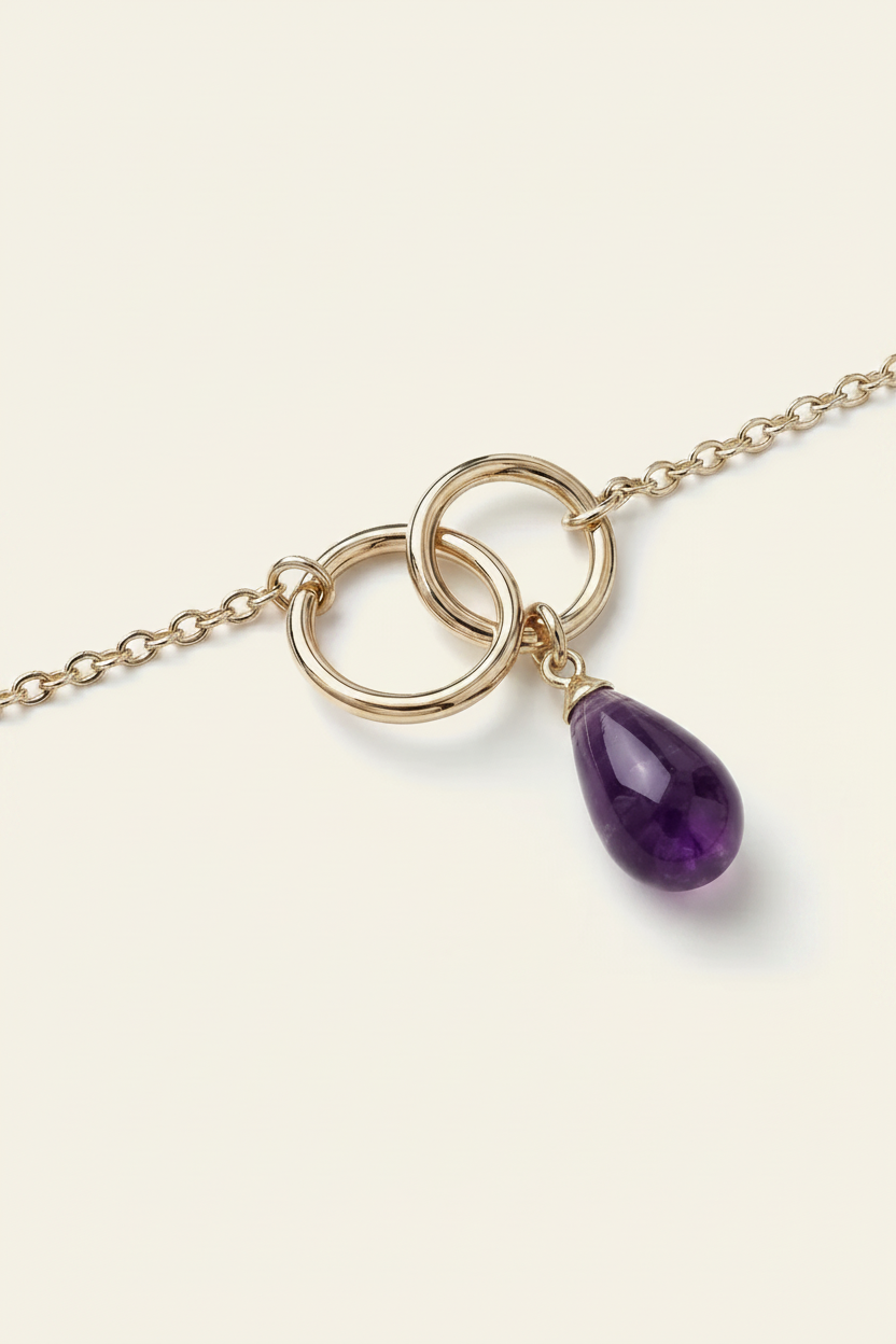 Luna Stone Pendant Necklace - Rose Gold - Flat Lay Detail