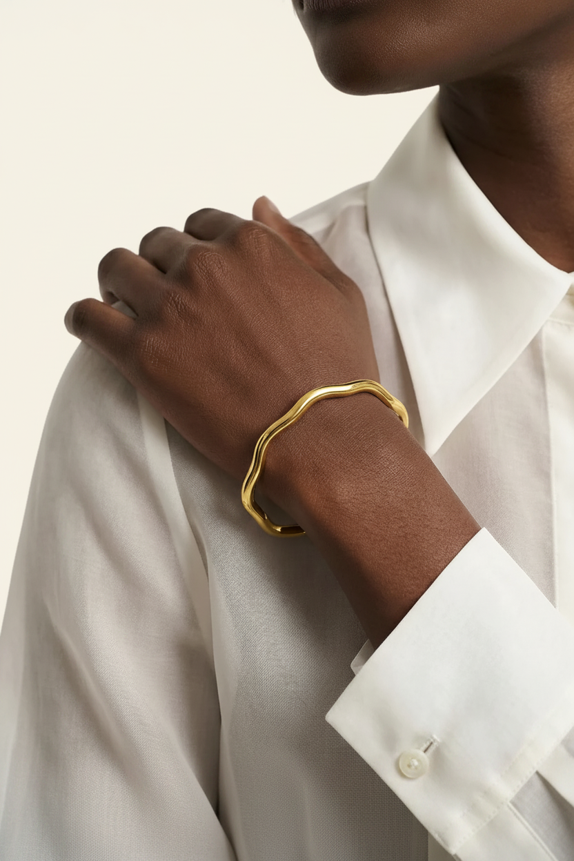 Ripple Cuff Bracelet - Gold - Lifestyle Hand on Shoulder