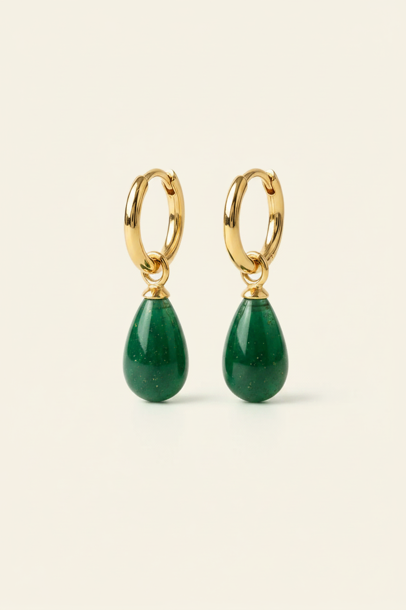 Terra Stone Drop Hoops - Gold - Front View