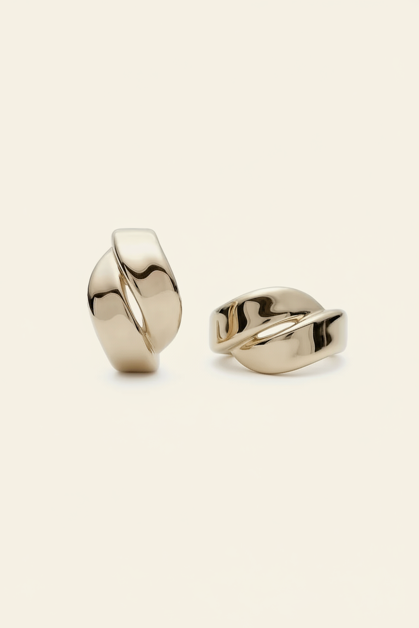 Sculptural Wave Hoop Earrings in Silver - Pair
