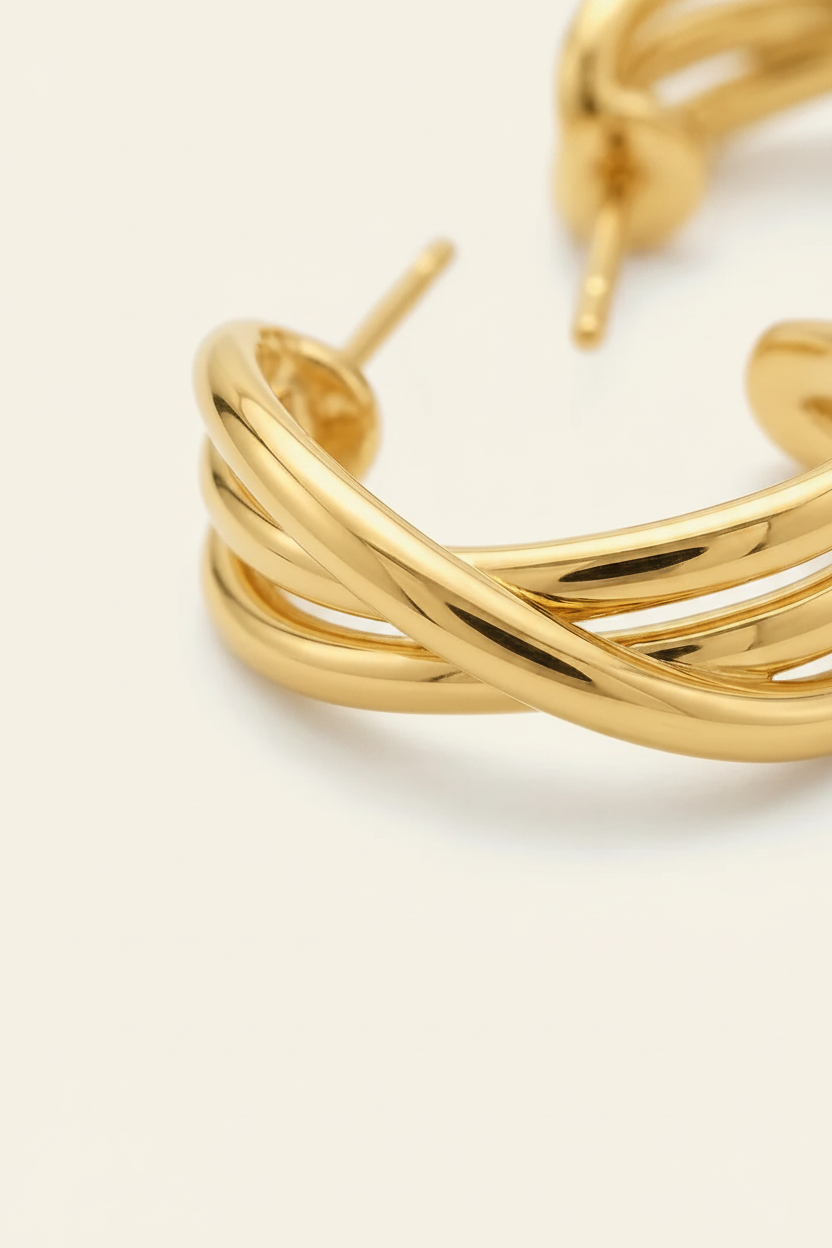Weave Hoop Earrings - Gold - Macro Close-up