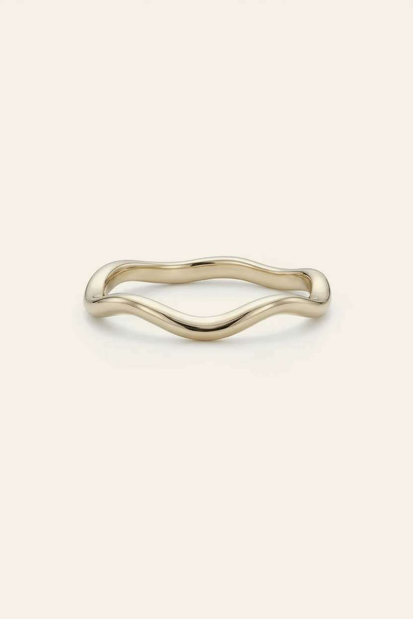 Aura Wave Band Ring - Gold - Front View