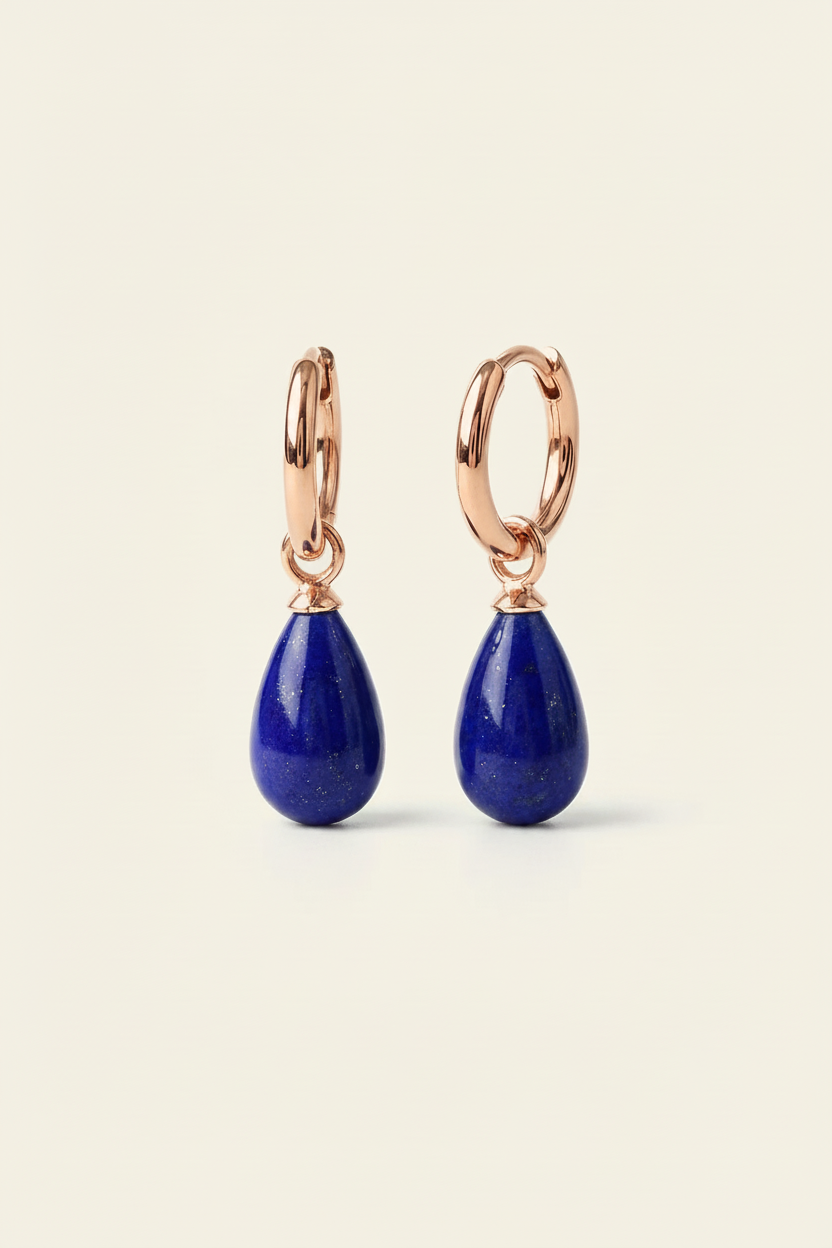 Azure Stone Hoop Earrings - Rose Gold - Front View