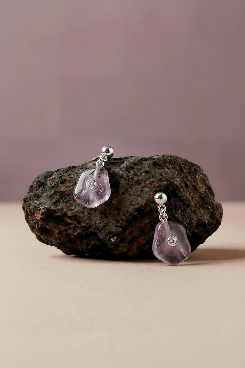 Quartz Petal Drop Earrings Silver - Rock Editorial