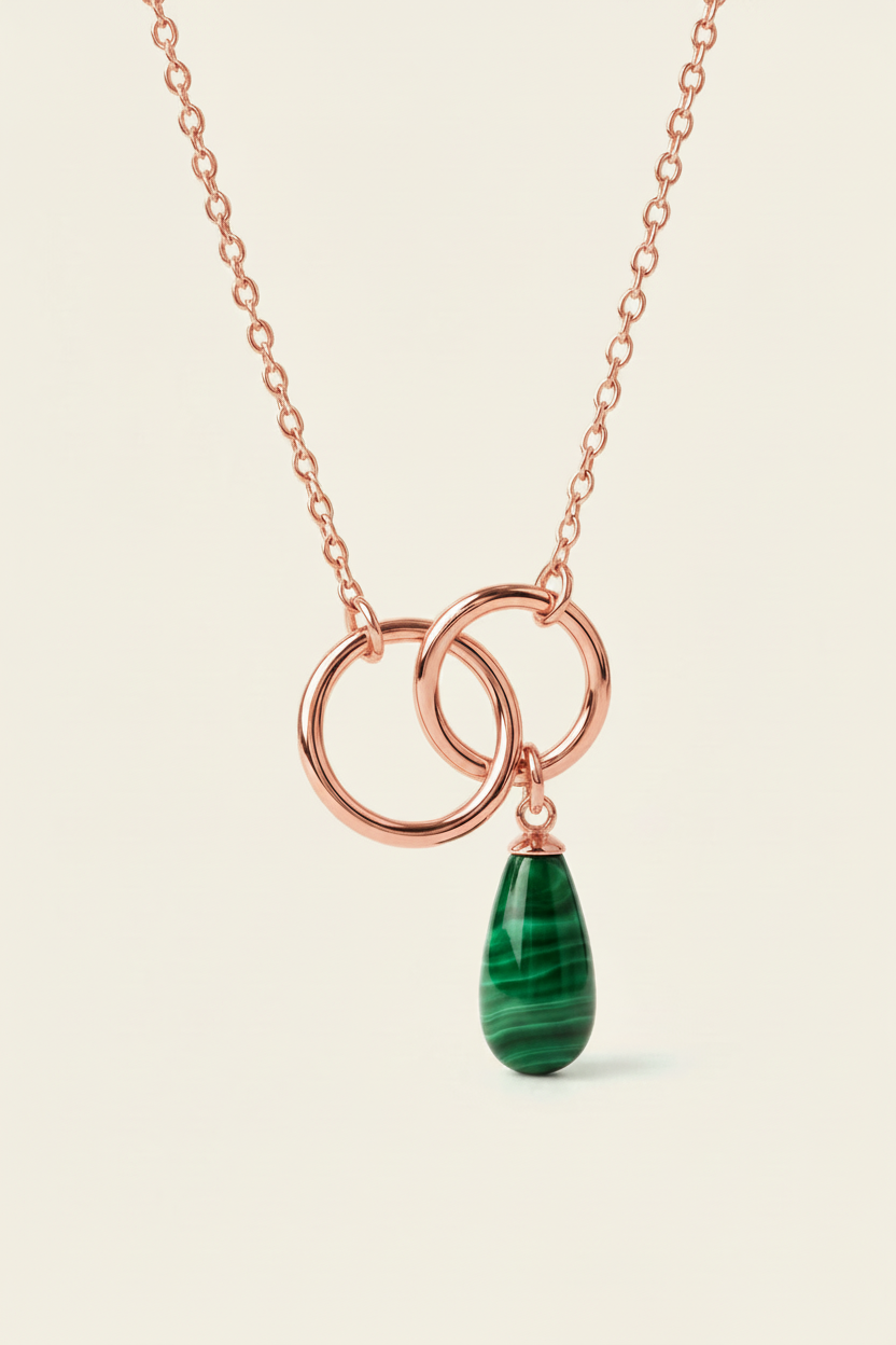 Malachite Infinity Link Necklace - Rose Gold - Full Product Shot
