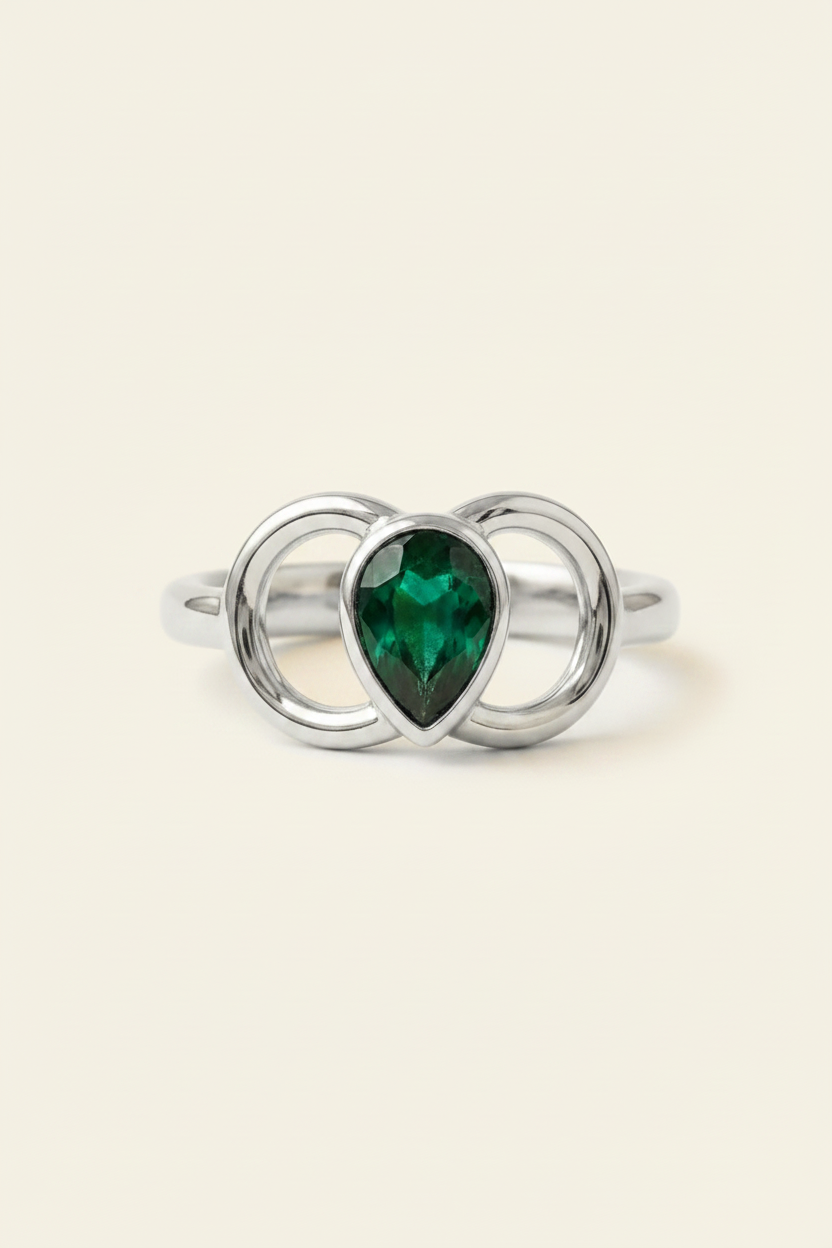 Verdant Wing Stone Ring - Silver - Front View