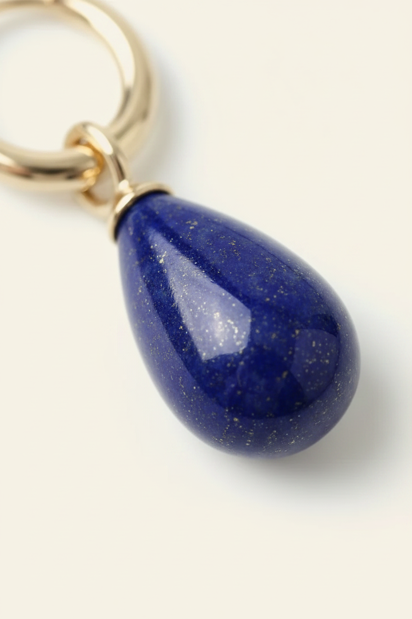 Azure Stone Hoop Earrings - Gold - Macro Stone