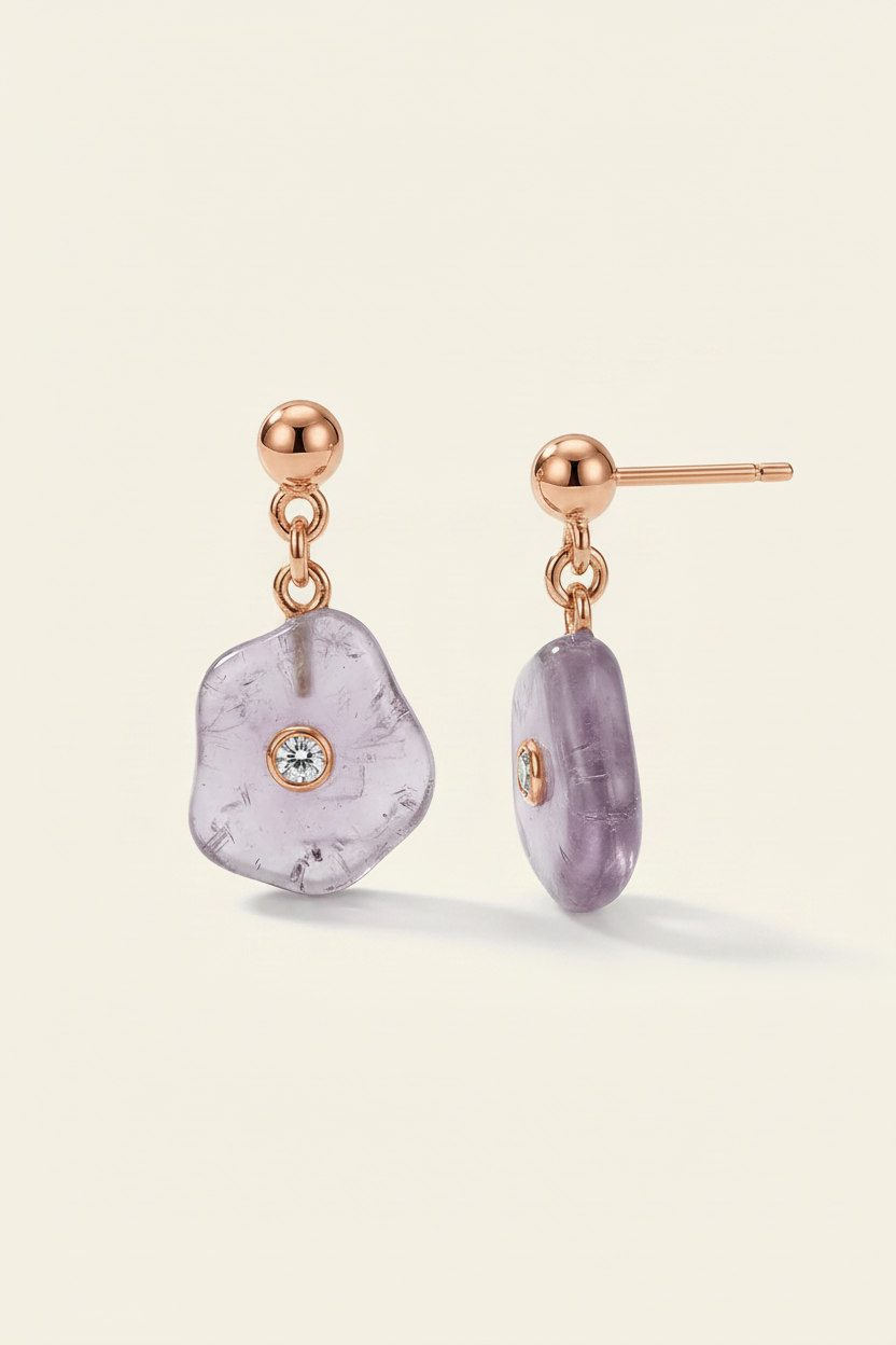 Quartz Petal Drop Earrings Rose Gold - Pair Display