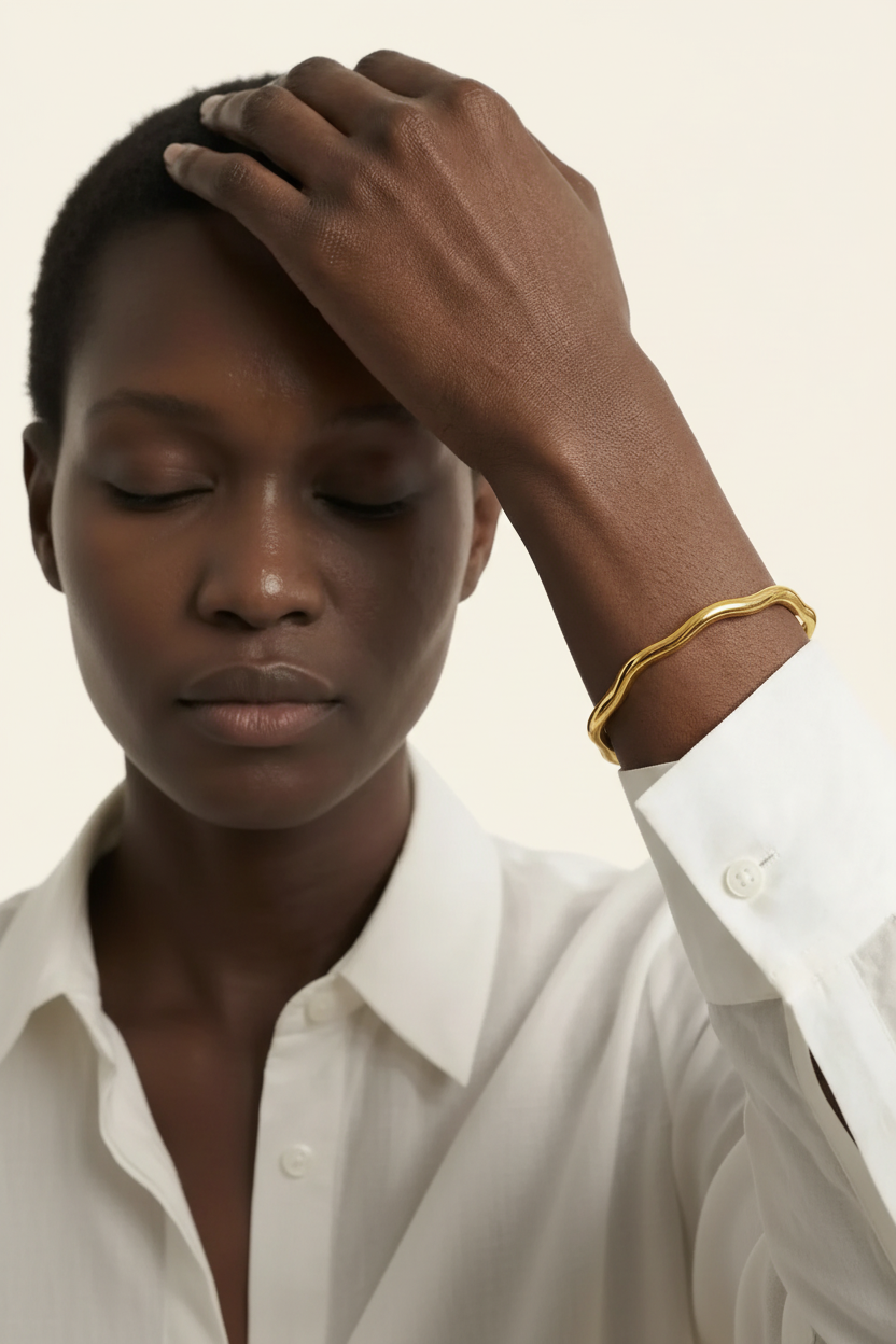 Ripple Cuff Bracelet - Gold - Lifestyle Hand to Face