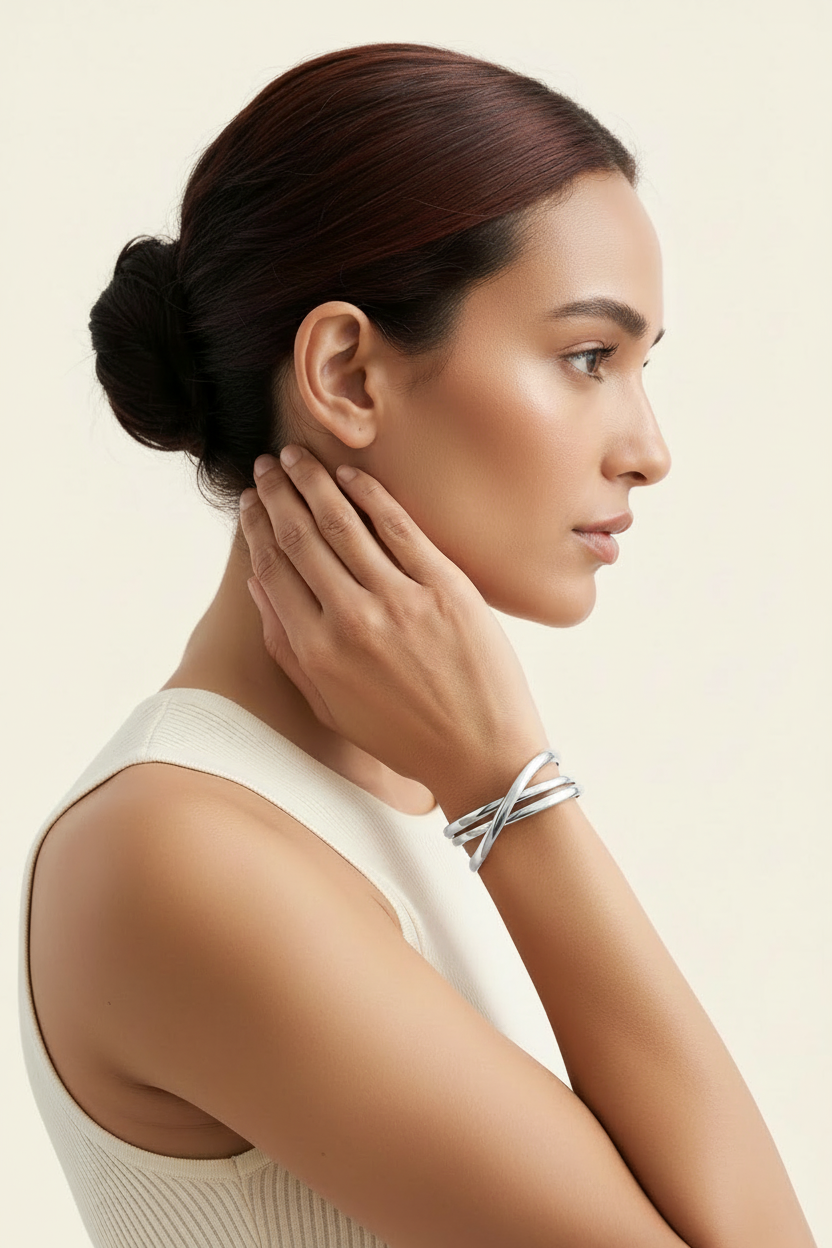 Lace Cuff Bracelet - Silver - Lifestyle From Behind