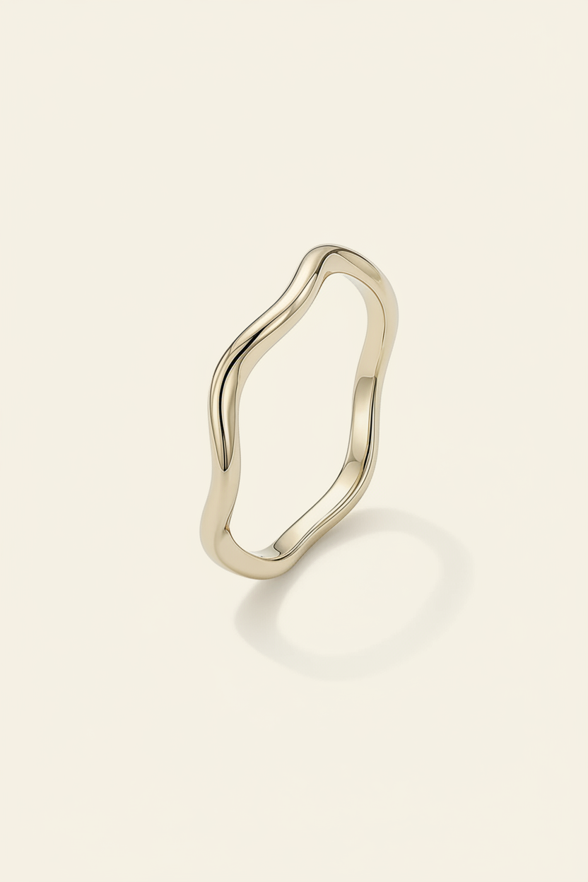 Aura Wave Band Ring - Gold - Upright 3/4 View
