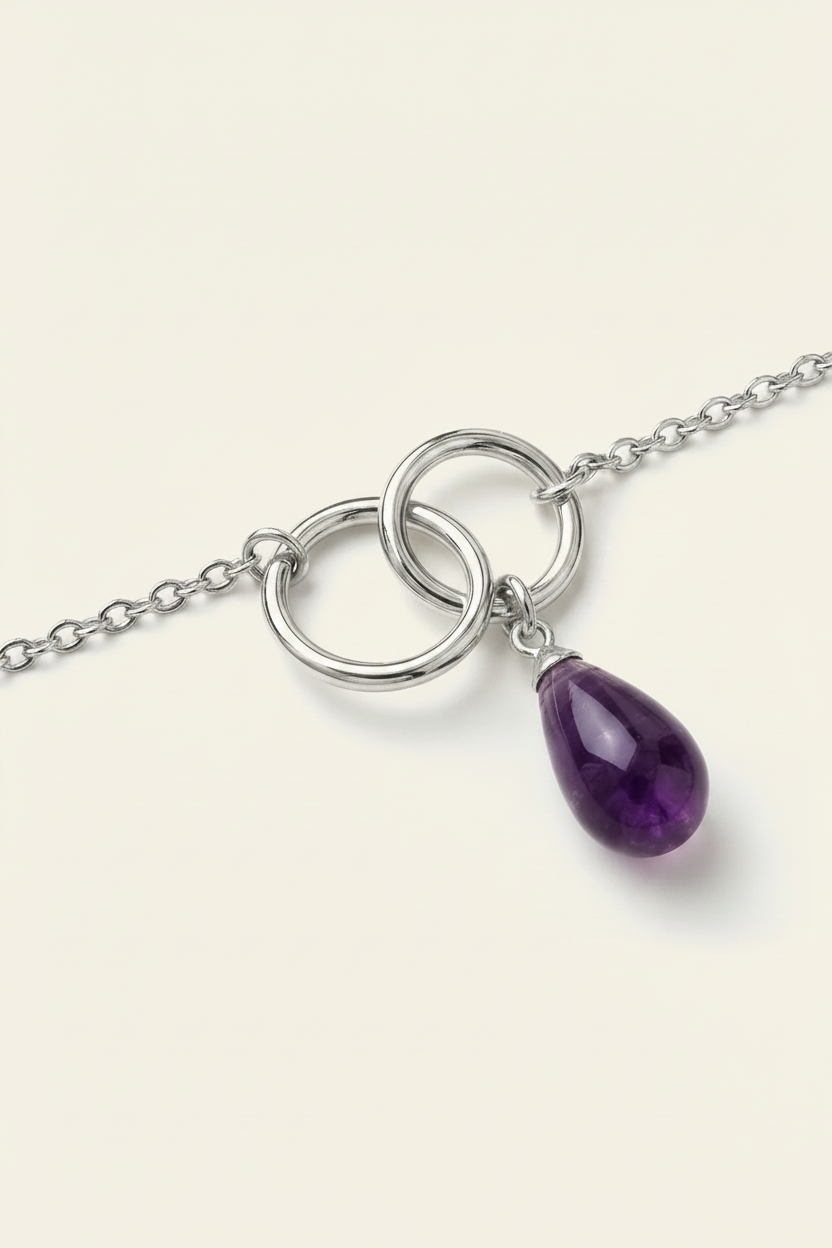 Luna Stone Pendant Necklace - Silver - Flat Lay Detail