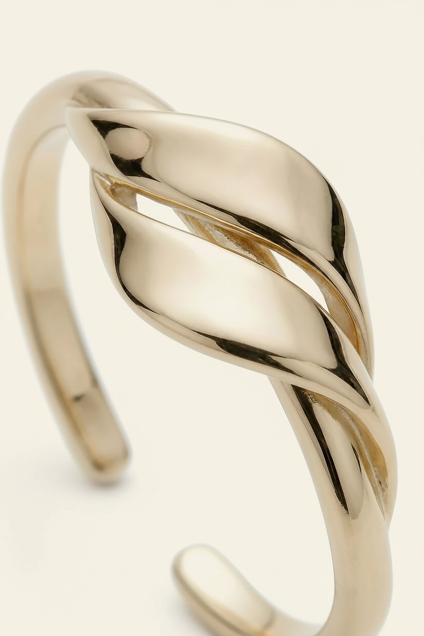 Ribbon Twist Open Band Ring in Gold - Detail Close-up