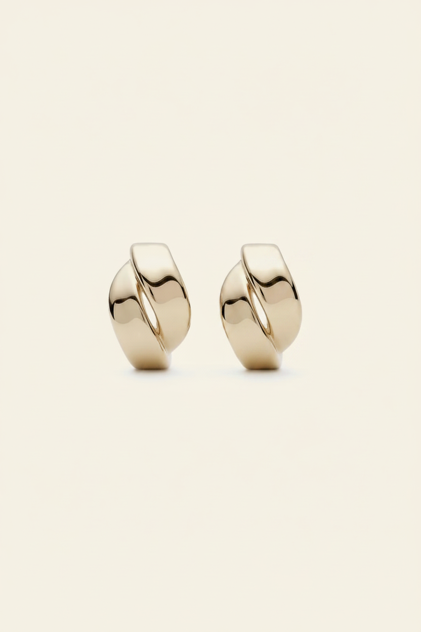 Sculptural Wave Hoop Earrings in Gold - Front View
